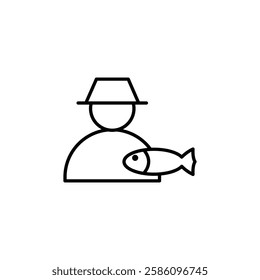 Fisherman with fish icon Flat fill set collection