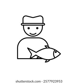 Fisherman with fish icon Flat illustration sign