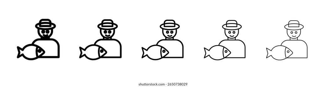 Pescador com ícone de peixe ilustração plana logotipo conjunto