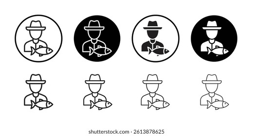 Fisherman with fish icon Isolated flat vector in outline