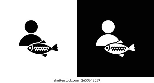 Pescador com ícone de peixe Vetor plano isolado em contorno