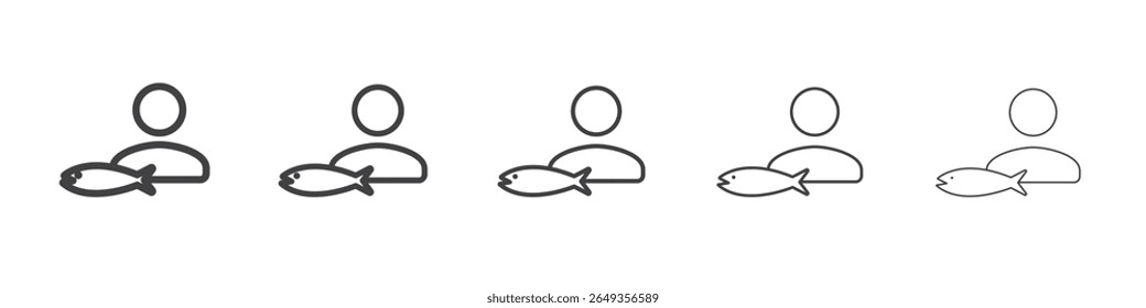Pescador com ícone de peixe Símbolo de ilustração gráfica de linha