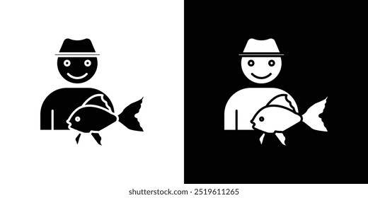 Pescador com ícone de peixe logotipo linear isolado