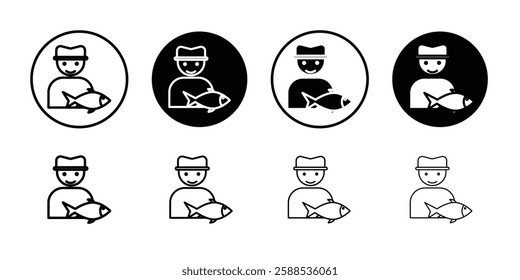 Fisherman with fish icon linear logo isolated