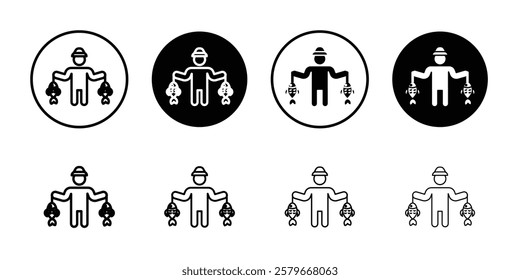 Fisherman with fish icon Outline thin set pack series