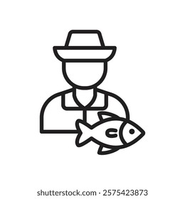 Fisherman with fish icon Simple thin outline