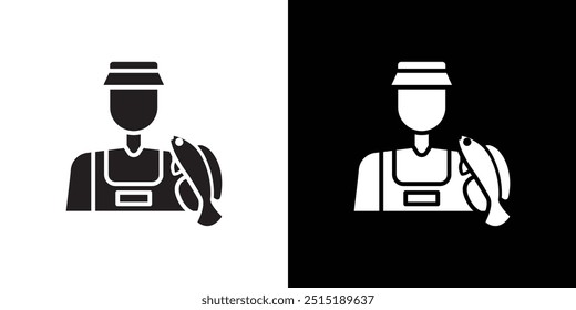 Fisherman with fish icon Thin line flat illustration