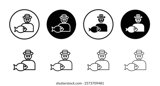 Fisherman with fish icon Thin line art isolated