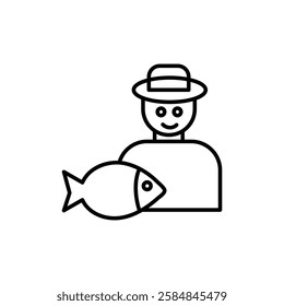 Fisherman with fish icon Thin line art isolated