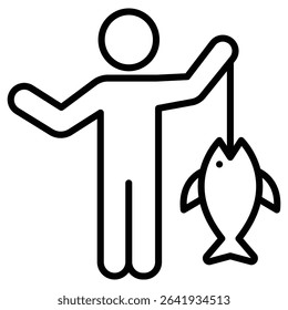 Fisherman with fish icon Thin line vector design