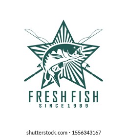 Fisherman or fish icon. Trout fishing. Fisherman with big fish.