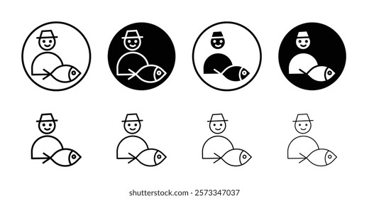 Fisherman with fish icon vector line logo mark or symbol set collection outline style