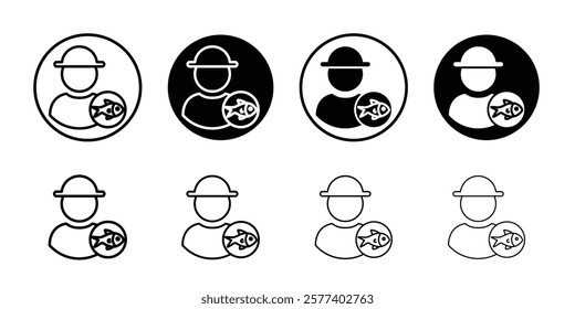 Fisherman with fish icon Vector logo set flat