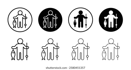 Fisherman with fish icon Vector logo outline