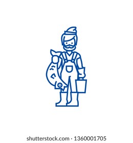 Fisherman with fish line icon concept. Fisherman with fish flat  vector symbol, sign, outline illustration.