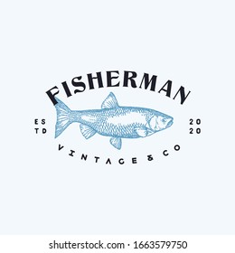 Fisherman Fish Logo Vintage Illustration