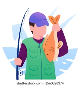 fisherman with fish on his hand illustration