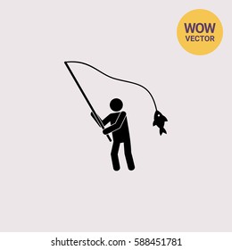 Fisherman with Fish on Rod Icon
