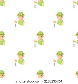 Fisherman with fish pattern seamless background texture repeat wallpaper geometric vector