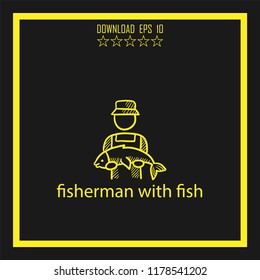 fisherman with fish sketch vector icon