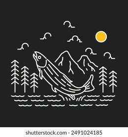 Pescador Pesca Aventura Monoline Ilustración vectorial 4