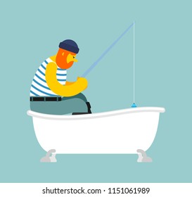 Fisherman fishing in bath . Fishing rod. Vector illustration
