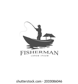 Fisherman, fishing icon logo vector design template. 