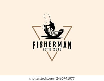 Fisherman, fishing icon logo vector design template.