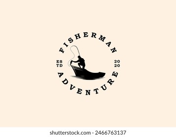 Fisherman, fishing icon logo vector design template.