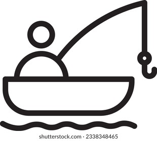 Fisherman Fishing Lake Outline Icon