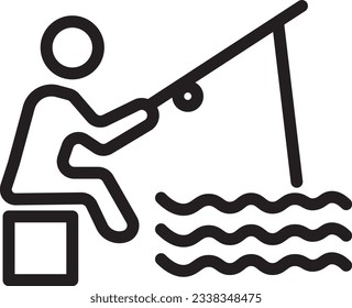 Fisherman Fishing Lake Outline Icon