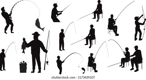 Fisherman is fishing a man with a fishing rod pulls