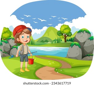 Fisherman fishing in nature illustration