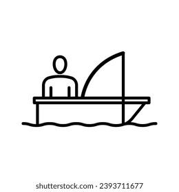 Fisherman with a fishing rod in the boat. Vector illustration.