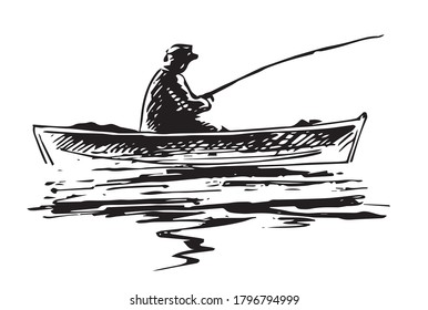 Fisherman Fishing Rod Boat Waves Reflection Stock Vector (Royalty Free)  1796794999 | Shutterstock