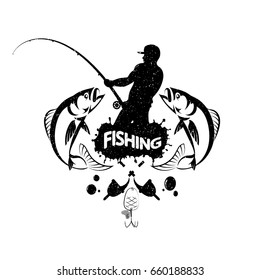 Fisherman with a fishing rod and fish concept vector