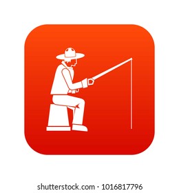 Fisherman with a fishing rod icon digital red for any design isolated on white vector illustration