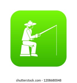 Fisherman with a fishing rod icon digital green for any design isolated on white vector illustration