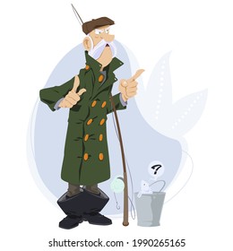 Fisherman with fishing rod. Man brags about fish he has caught. Illustration concept for mobile website and internet development.