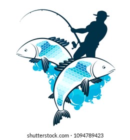 A fisherman with a fishing rod fishing vector