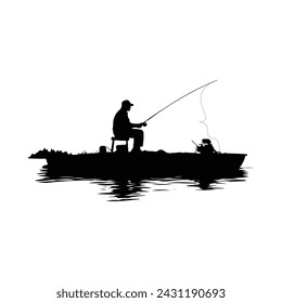  A Fisherman Fishing Silhouette, vector