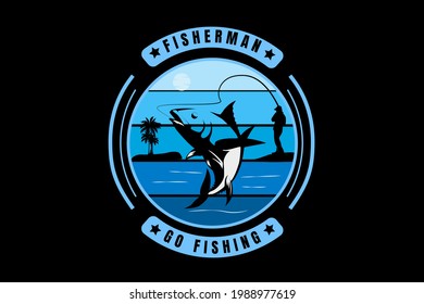 fisherman go fishing color blue gradient