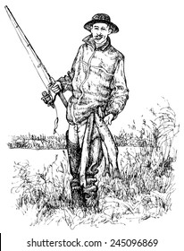 Fisherman with a good catch of fish while fishing in a landscape, on a white background, vector illustration drawing  