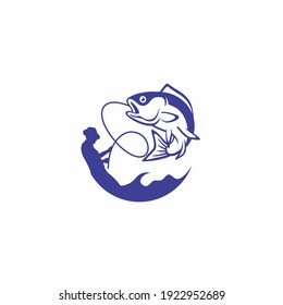 fisherman got big fish illustration template for fishing club logo