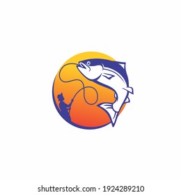 fisherman got big fish illustration template for fishing club logo