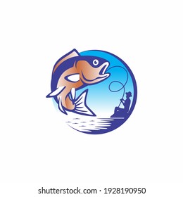 fisherman got big fish illustration template for fishing club logo
