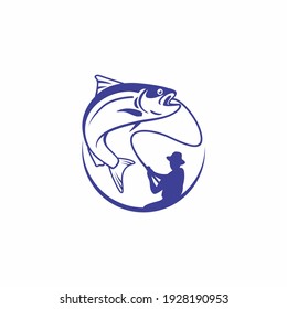 fisherman got big fish illustration template for fishing club logo
