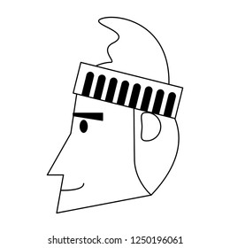 Fisherman head with hat in black and white