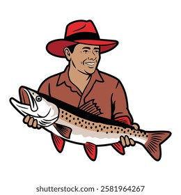 Fisherman Holding Big Fish Illustration