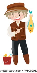 Fisherman holding dead fish in hand